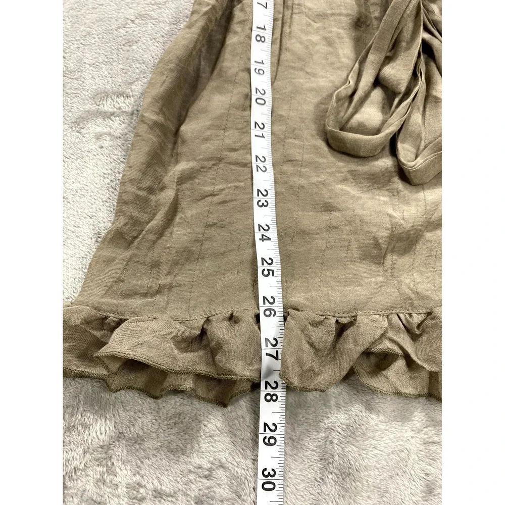 Body Central Mini Dress Womens Olive Pleated Ruffled Sleeves V-Neck Tie Waist - Picture 6 of 8